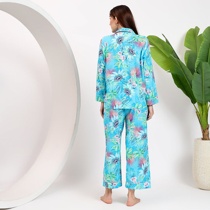 Matching tropical print cotton pajama set – women’s nightwear
