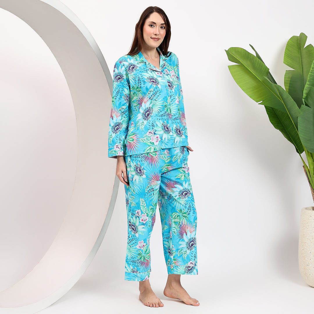 Handmade cotton tropical print pajamas – stylish PJ set for women