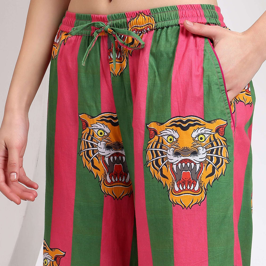 Lightweight cotton loungewear & tiger print animal pajamas for women