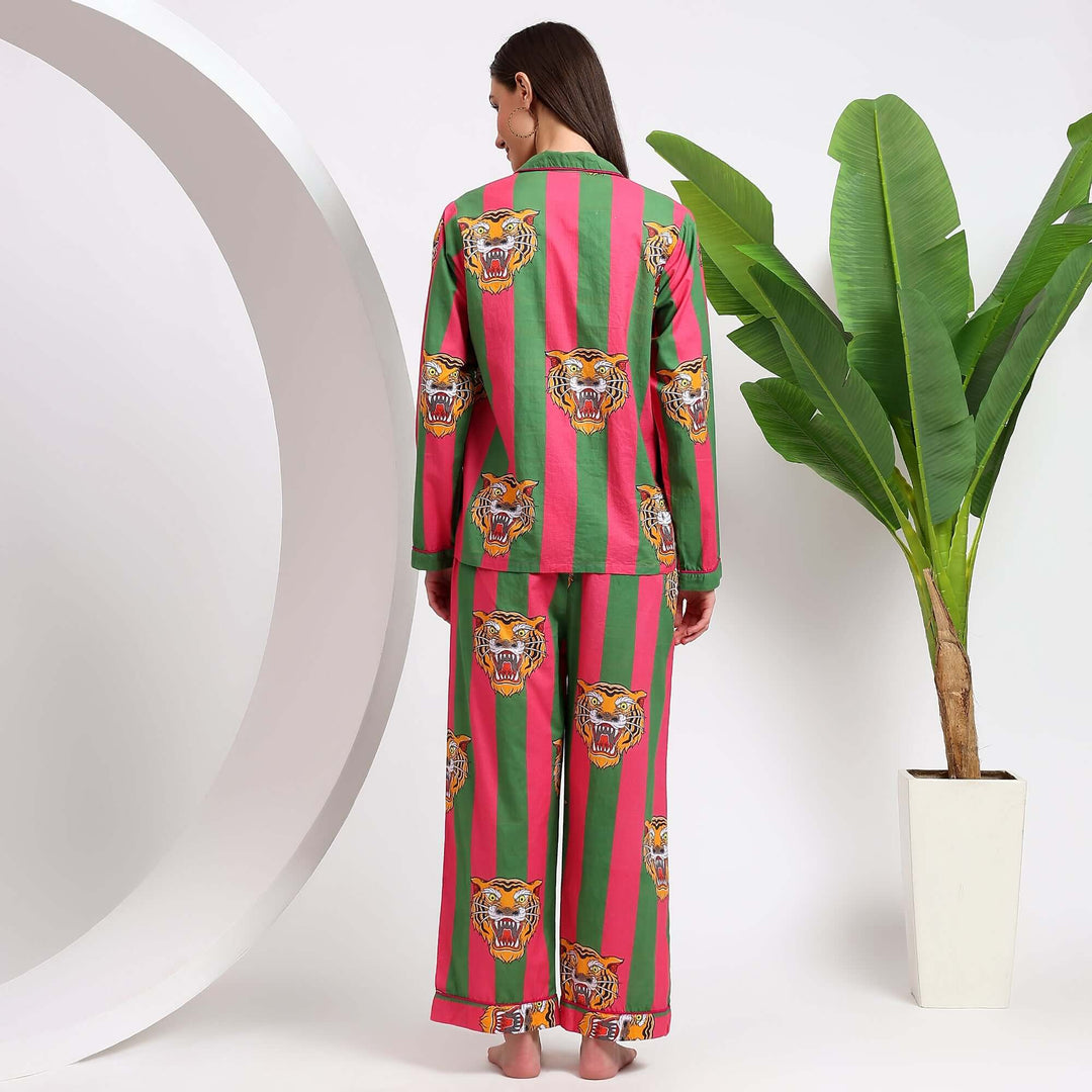 Handmade cotton pajama set & tiger animal print womenÃ¢â‚¬â„¢s sleepwear