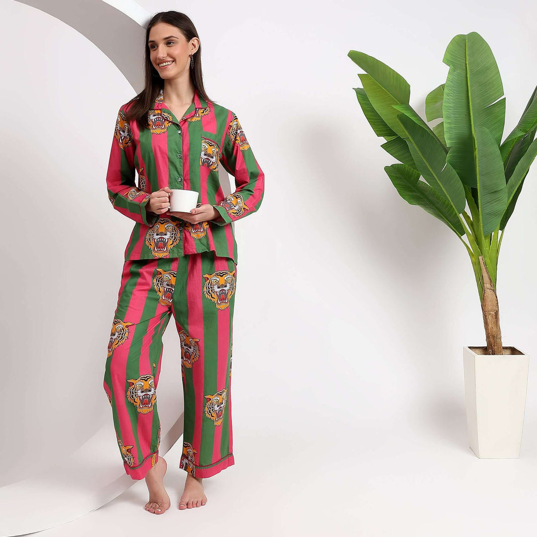 Tiger Print Pajama Set & Animal Print Pjs & Pajamas for Women