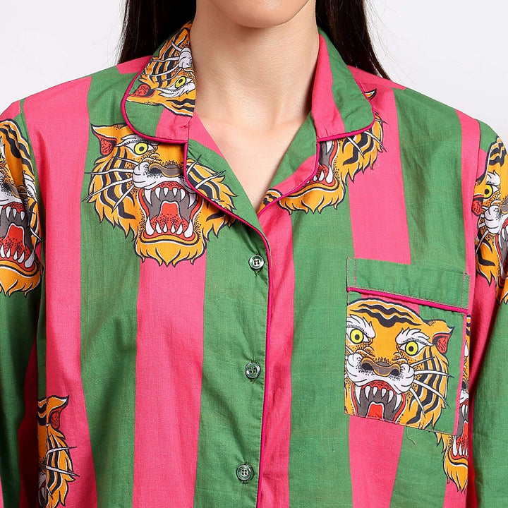Trendy tiger print PJs & breathable cotton animal print pajama set