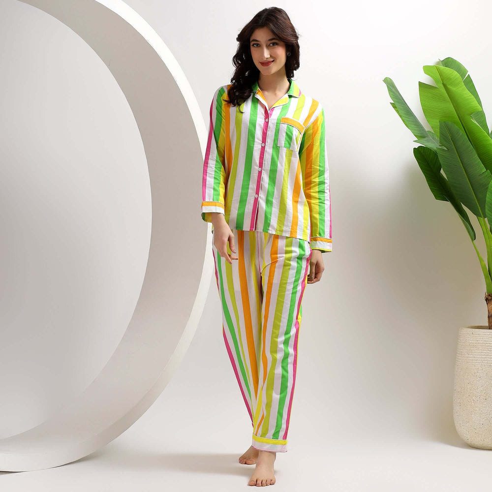 Stripe design cotton pajama set – women’s matching family PJs