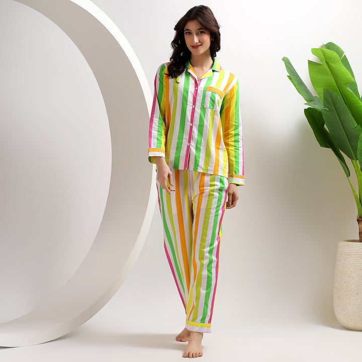 Stripe design cotton pajama set – women’s matching family PJs