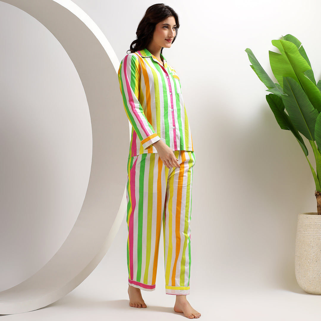 Handmade cotton PJs – striped pajama set for women & family gift