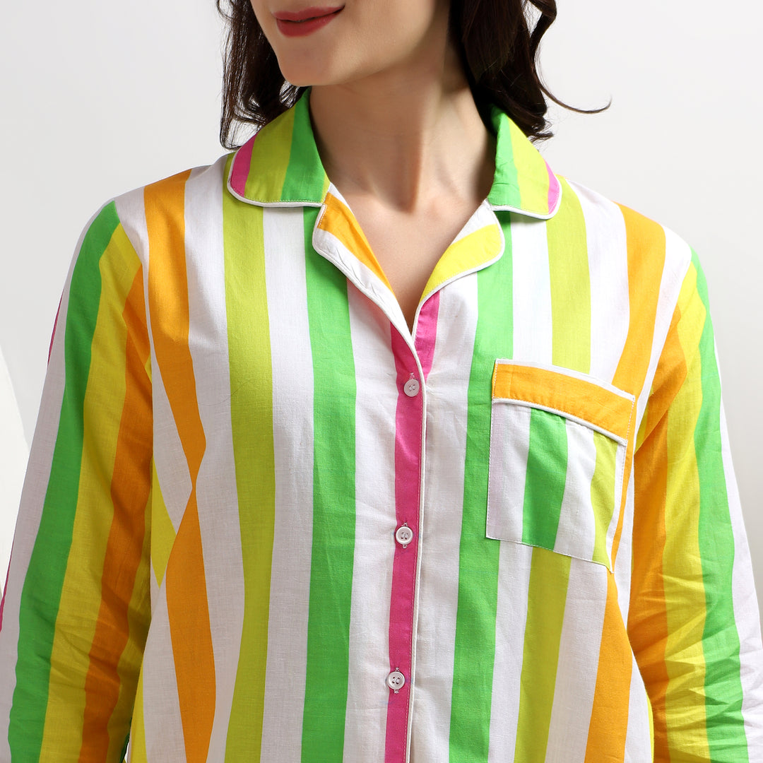 Indian block print stripe cotton pajamas