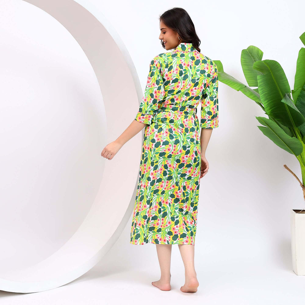 Handmade floral kimono robe – block printed cotton dressing gown for women with artisan Indian design