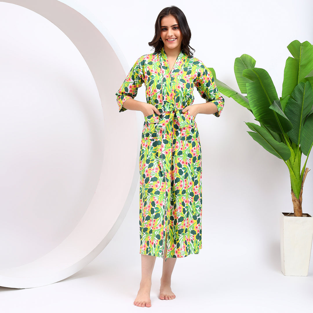 Aqua Green Cotton Kimono Robe for Women