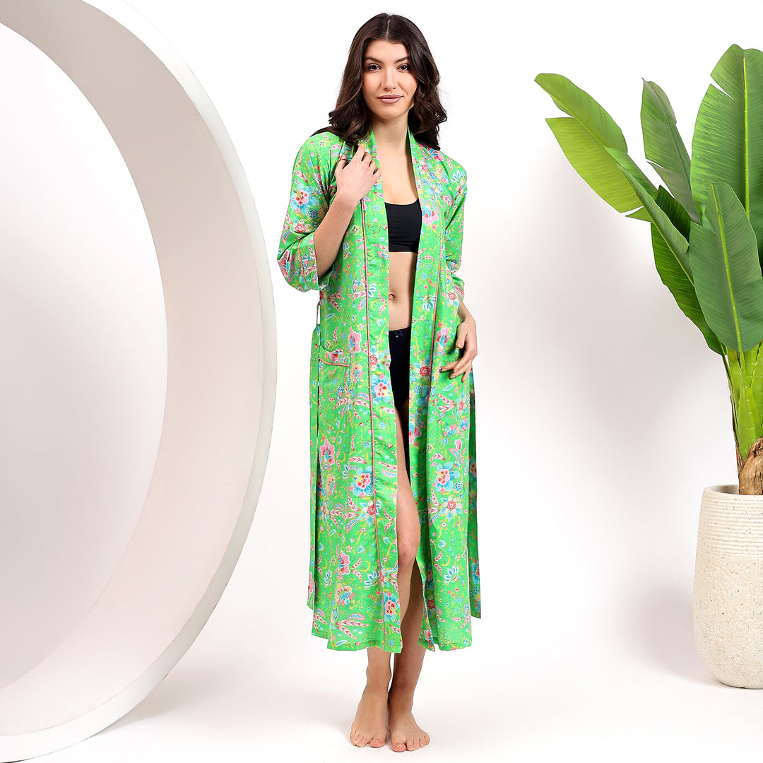 Cotton loungewear robe – oversized floral kimono dressing gown