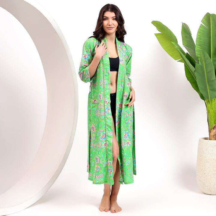 Cotton loungewear robe – oversized floral kimono dressing gown