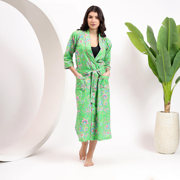 Women’s oversized robe – handmade floral block print kimono