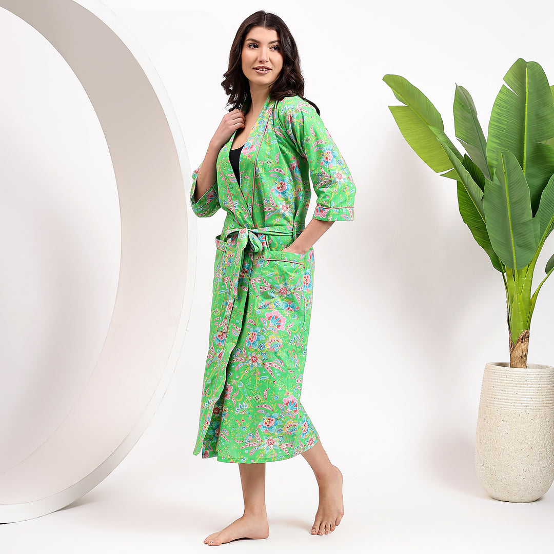 Bohemian oversized kimono – block print cotton robe for women