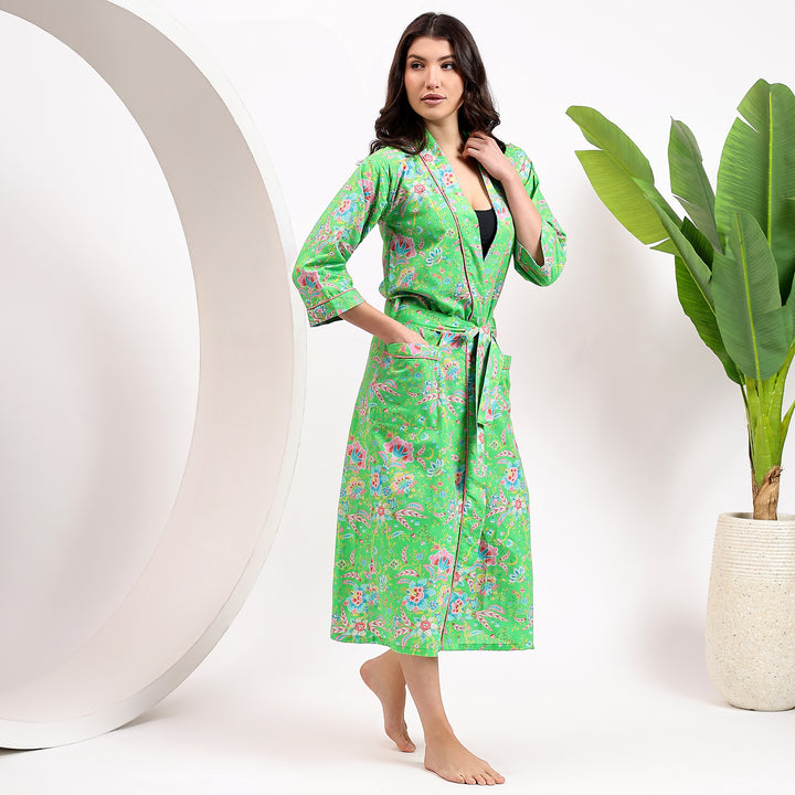 Lightweight oversized cotton robe – floral kimono dressing gown