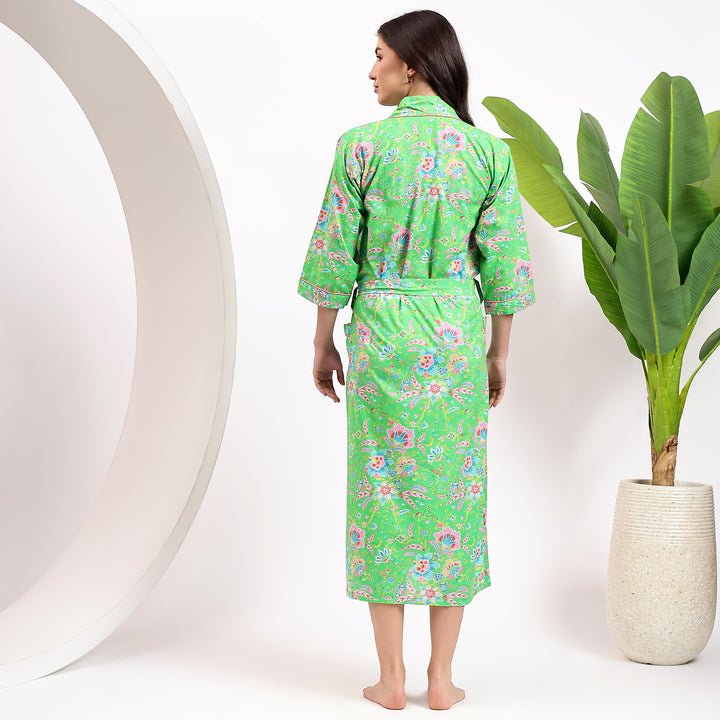 Oversized kimono robe – floral block print cotton dressing gown