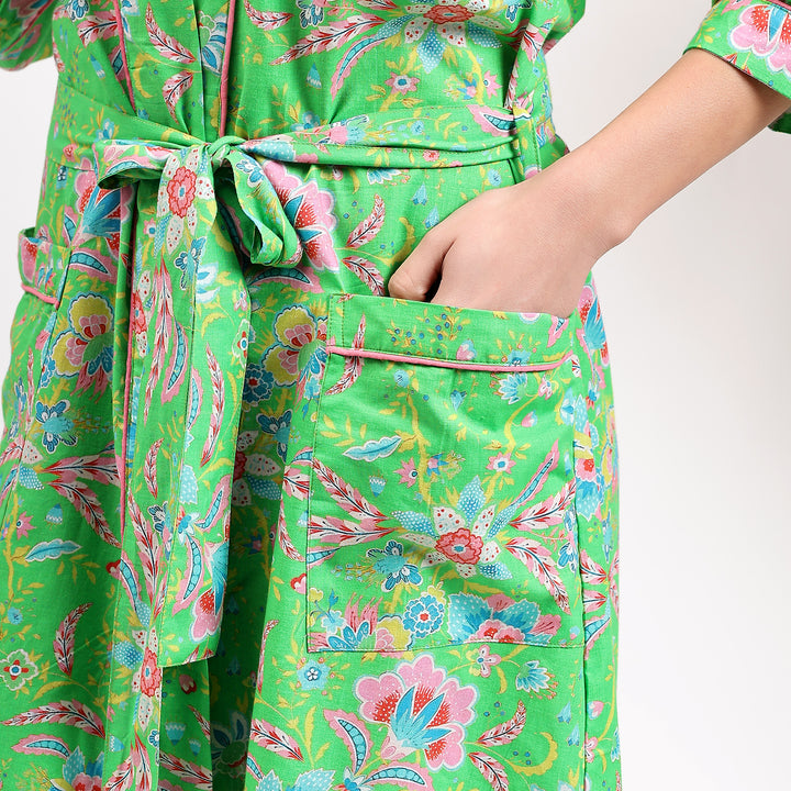 Oversized kimono robe – floral block print cotton dressing gown