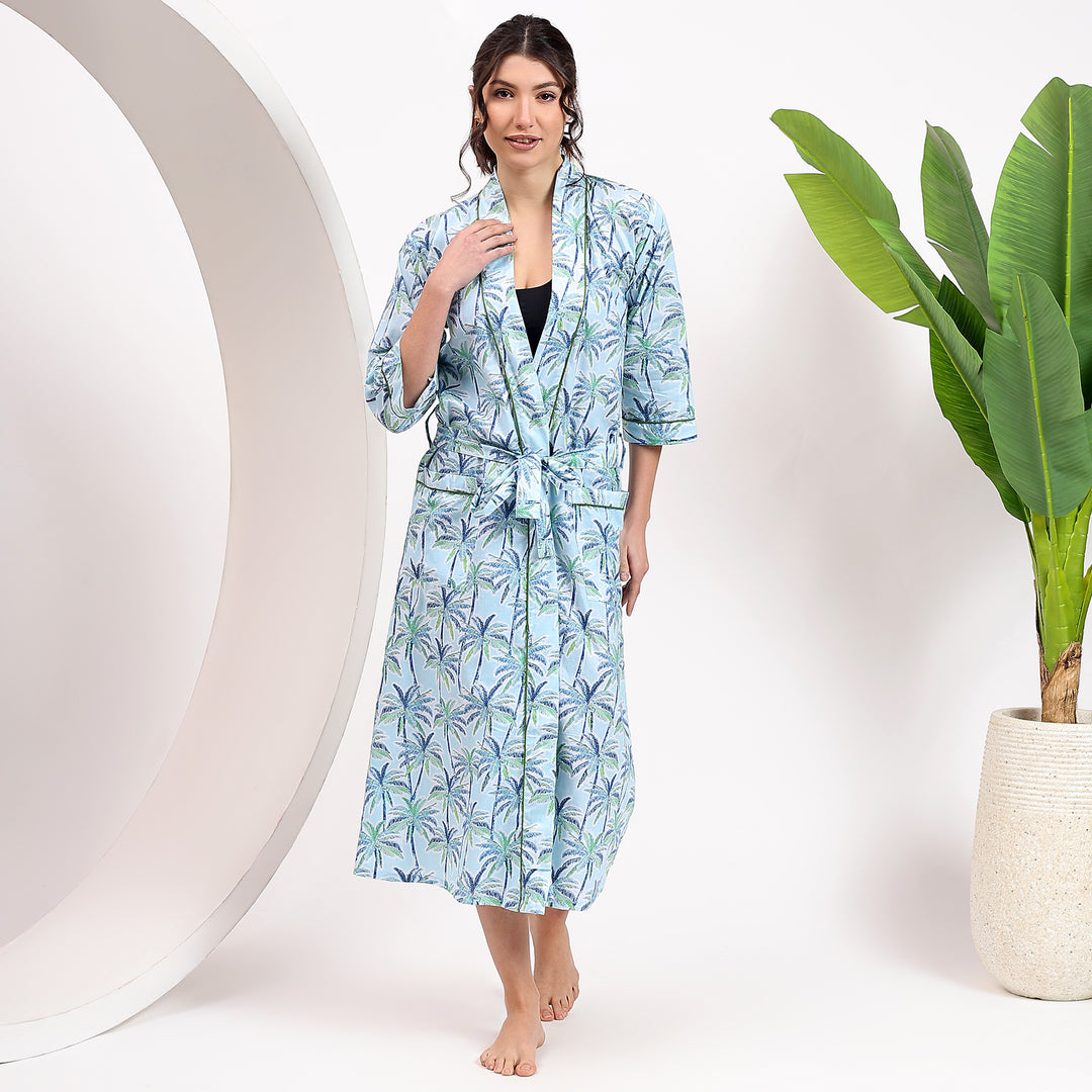 Tropical Print Robe & Dressing Gown – Block Print Cotton Kimono