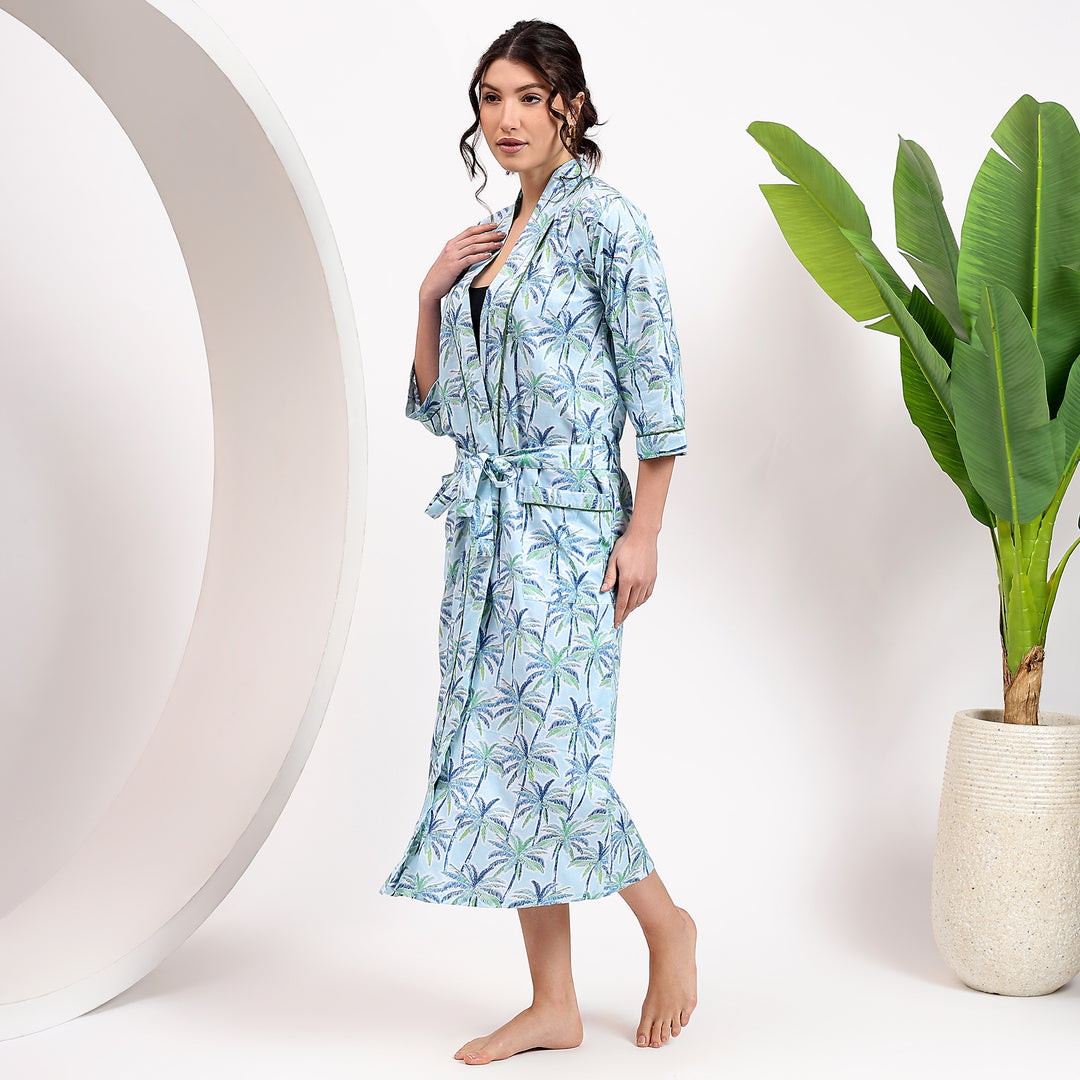 Women’s dressing gown – tropical print cotton kimono robe