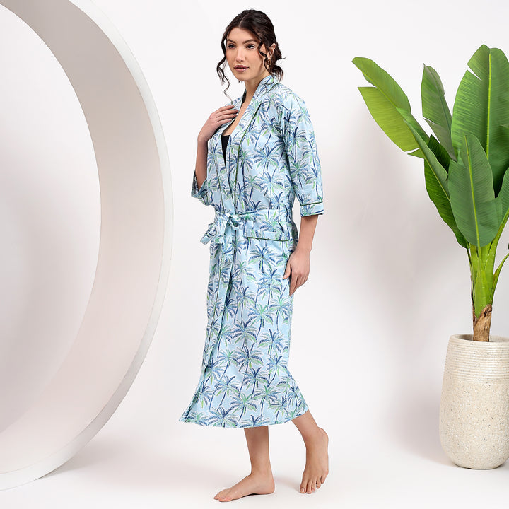Women’s dressing gown – tropical print cotton kimono robe