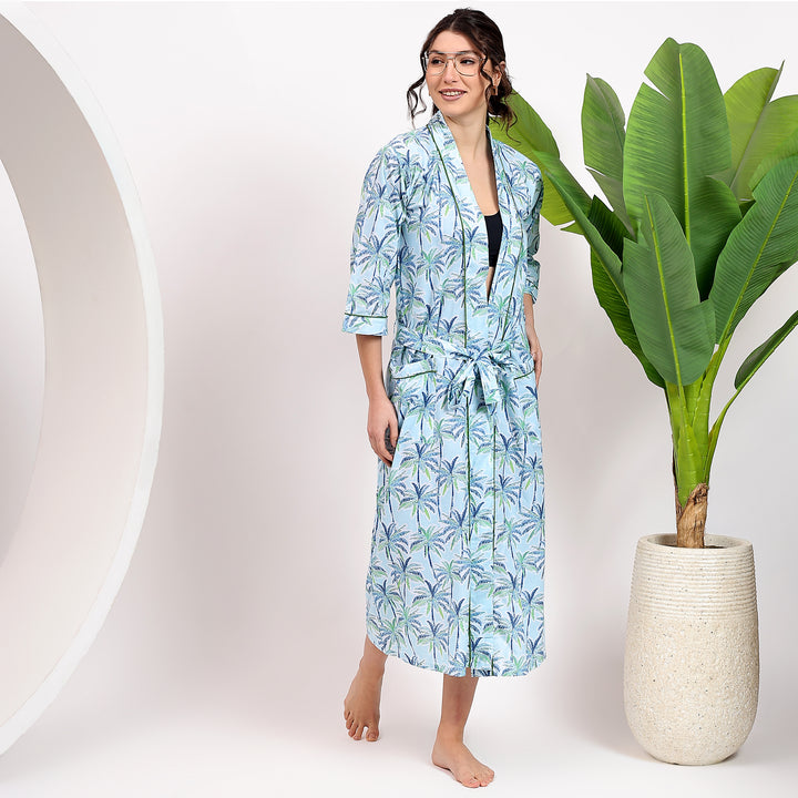 Handmade tropical block print cotton robe – women’s kimono style