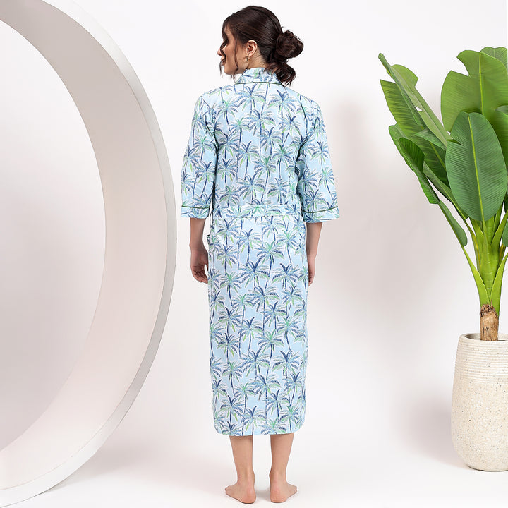 Tropical print robe – block print cotton kimono dressing gown