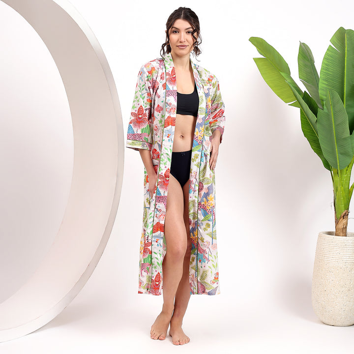 Handmade cotton robe – tiger animal print kimono for women