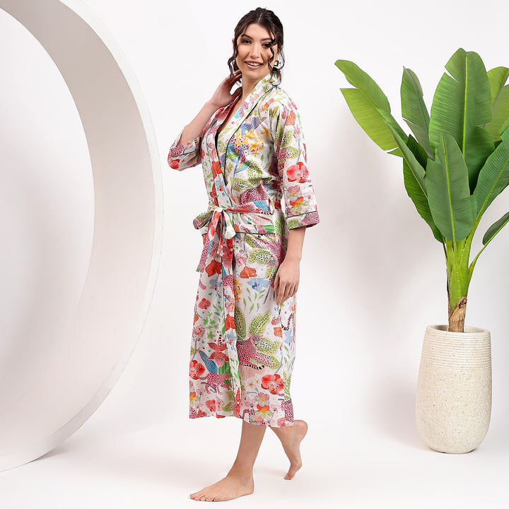 Women’s tiger print kimono robe – cotton dressing gown style