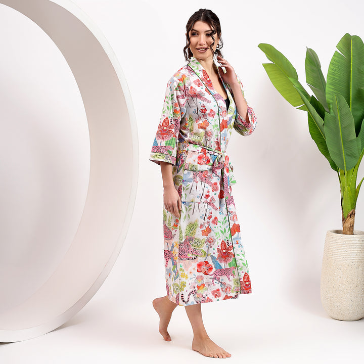 Women’s tiger print kimono robe – cotton dressing gown style