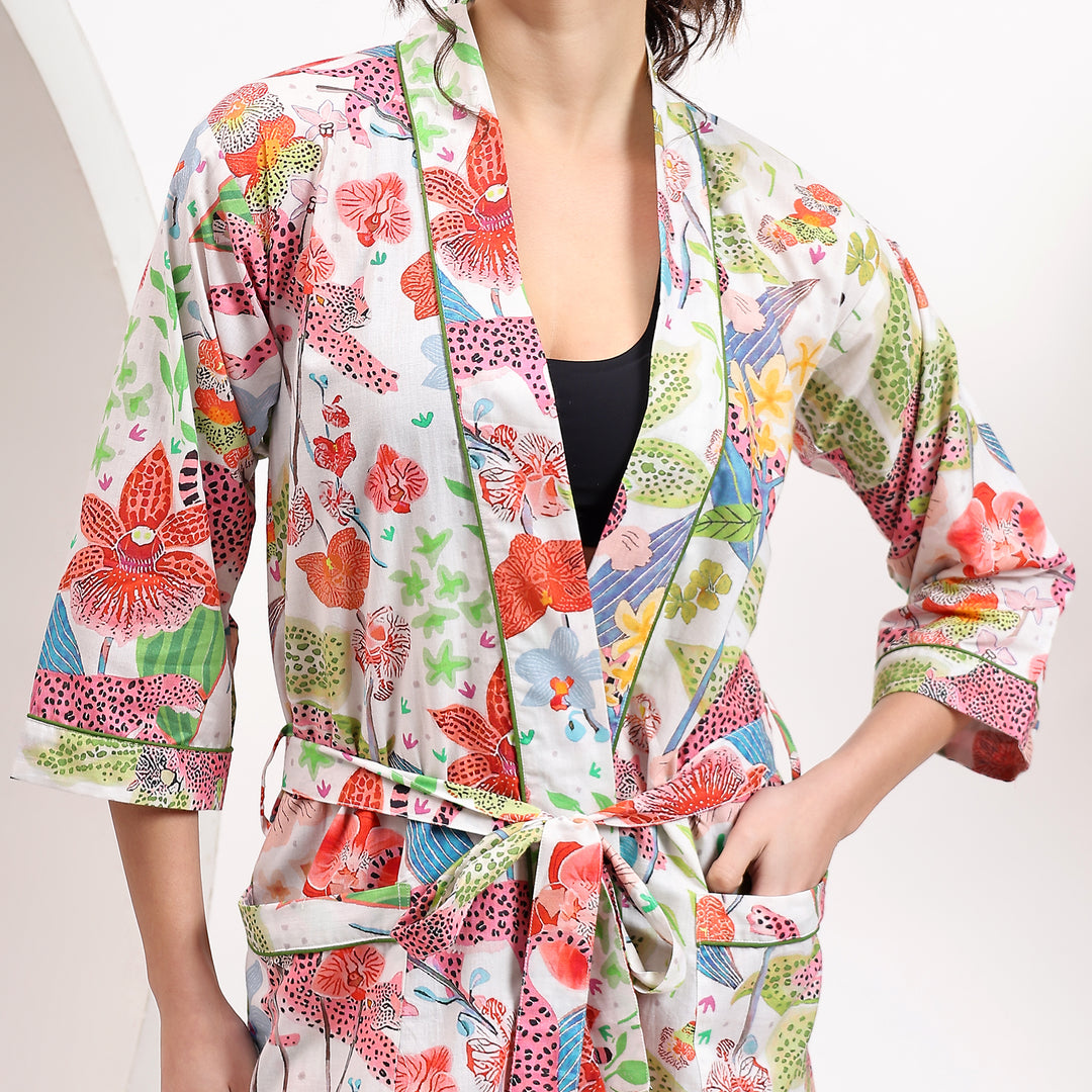 Handmade cotton robe – tiger animal print kimono for women