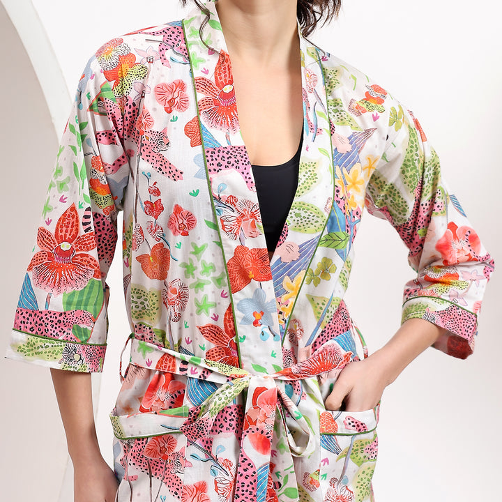 Handmade cotton robe – tiger animal print kimono for women