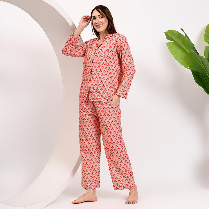 Block print PJ set for women – family matching cotton pajamas gift idea
