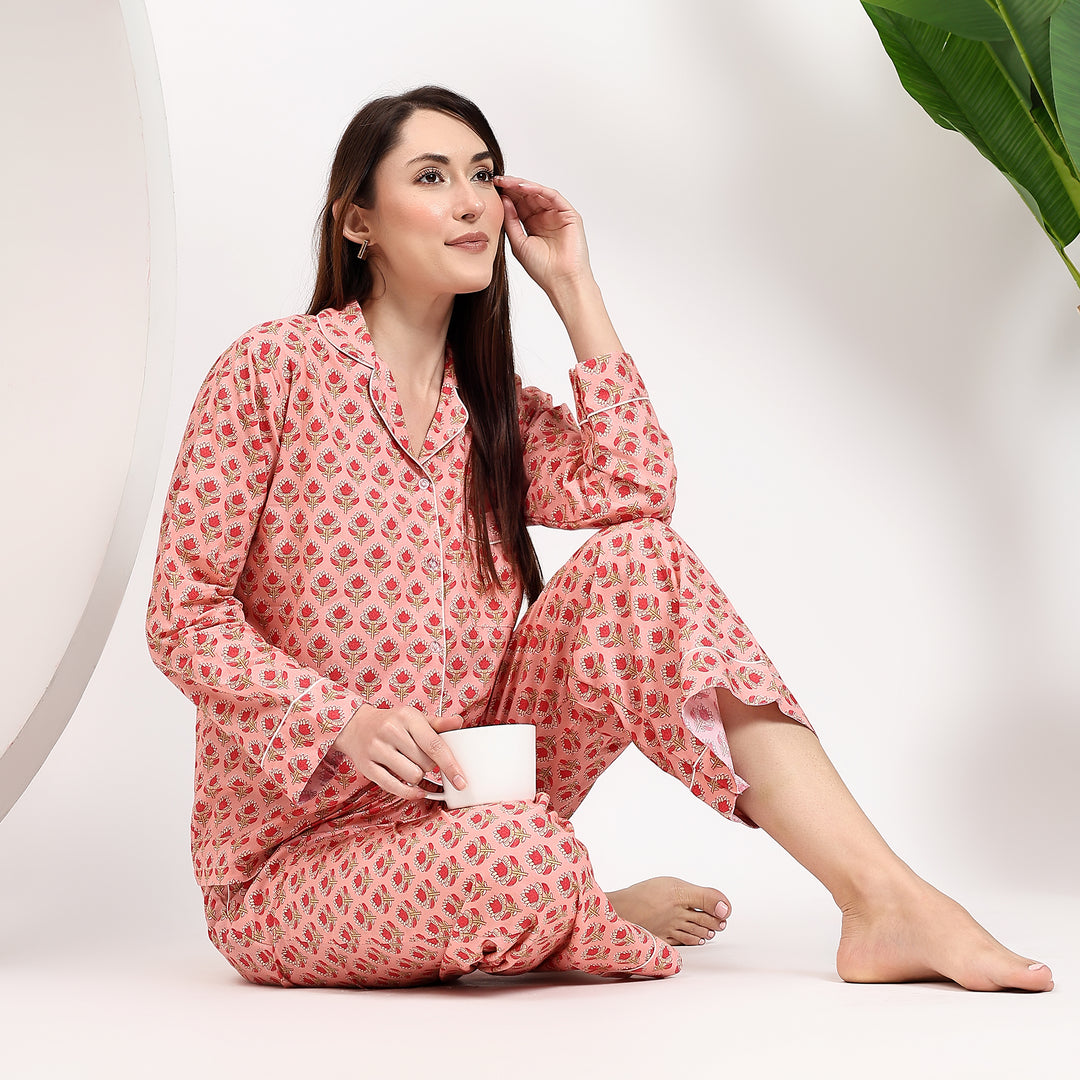 Block Print PJ Set for Women – Family Matching Cotton Pajamas Gift