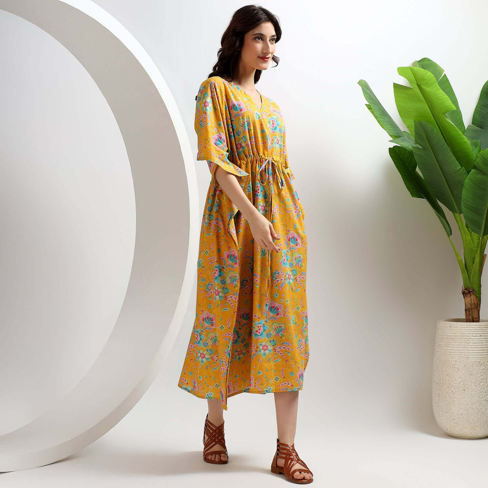 Floral block print cotton kaftans – formal caftan dress and abaya