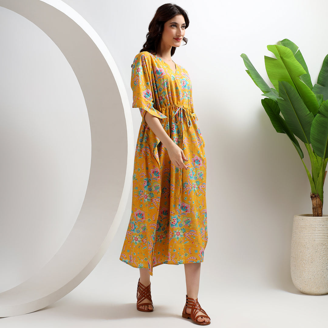 Floral block print cotton kaftans – formal caftan dress and abaya