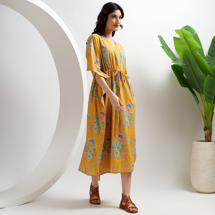 Floral block print cotton kaftans – formal caftan dress and abaya