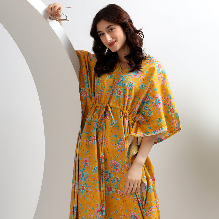 Cotton caftan dress – floral block print abaya for women