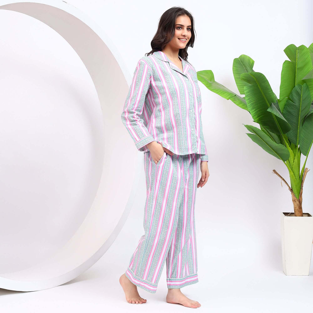 Indian block print striped cotton PJs – handmade sleepwear