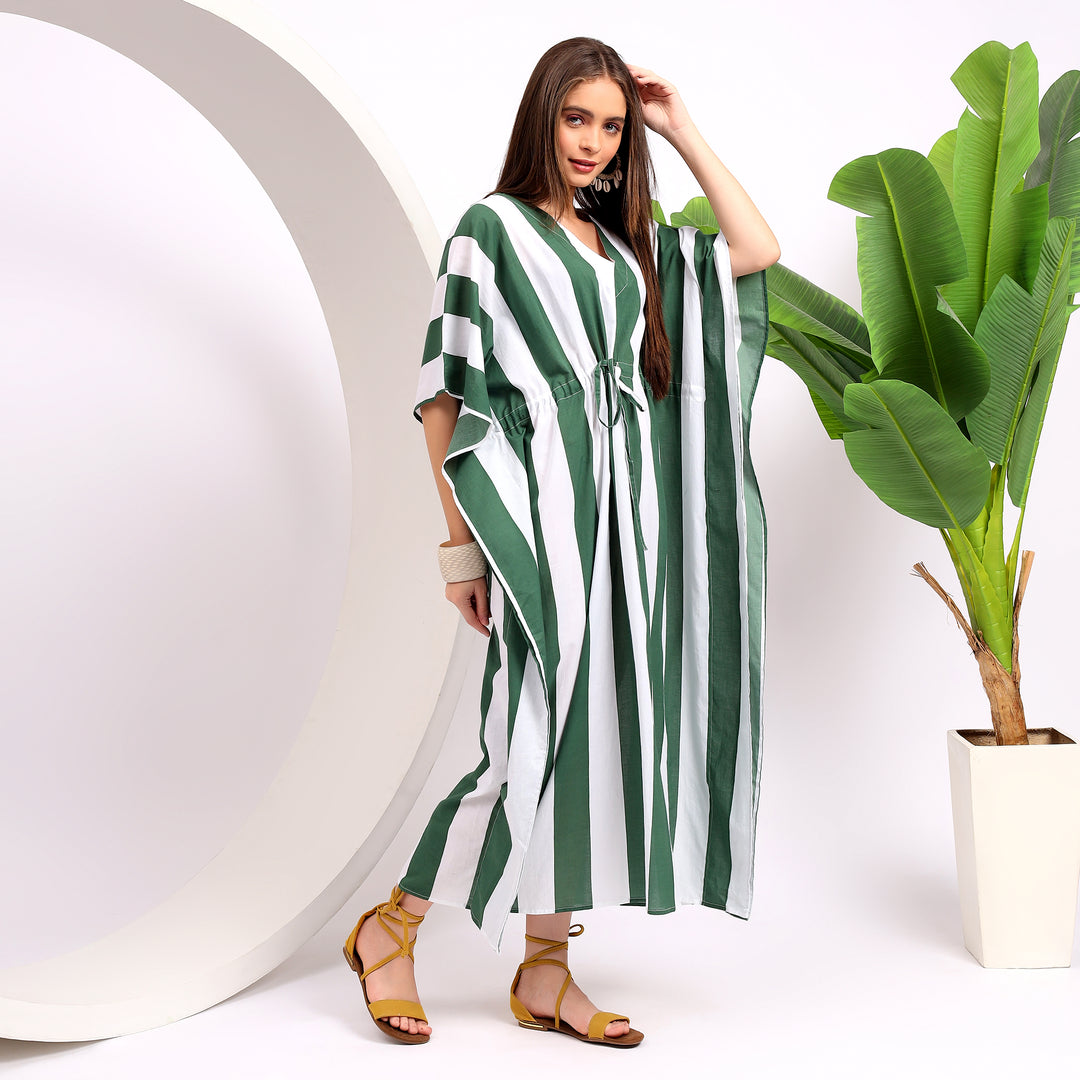 Green Kaftans - Women's Stylish Wear Cotton Dresses