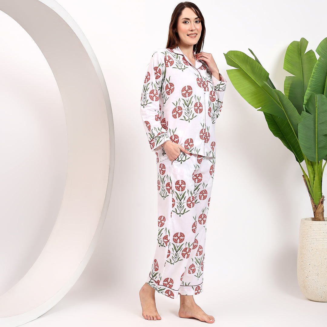 Women’s block print cotton pajama set – matching PJs