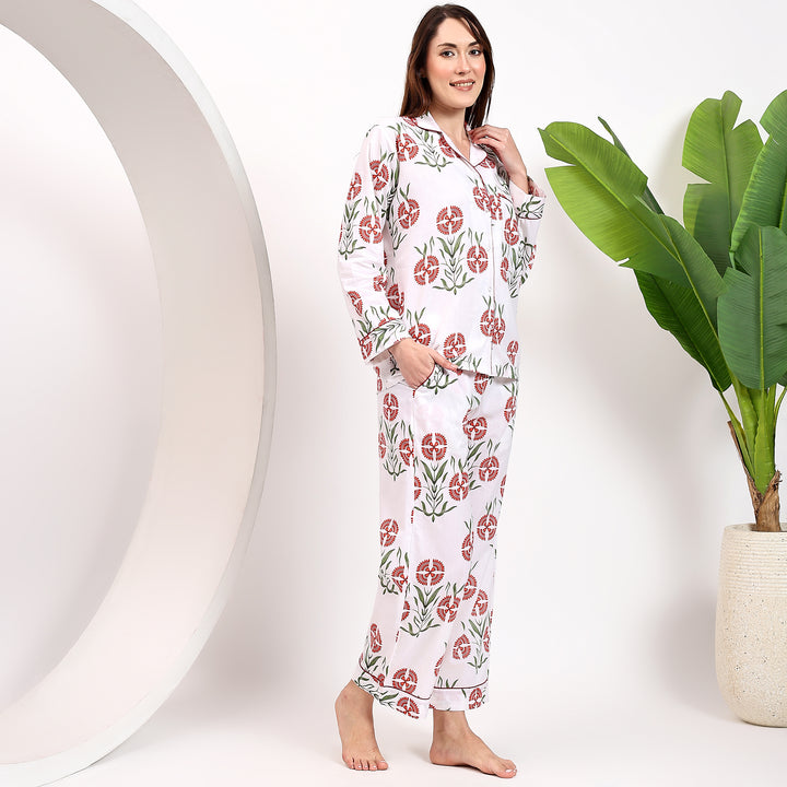 Women’s block print cotton pajama set – matching PJs