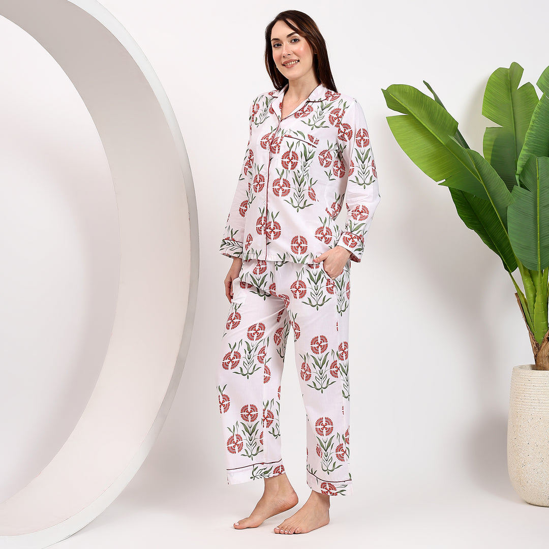 Block print cotton matching PJ set for women