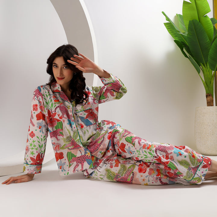 Leopard Print Cotton Pajama Set for Women – Animal Print PJs & Pajamas
