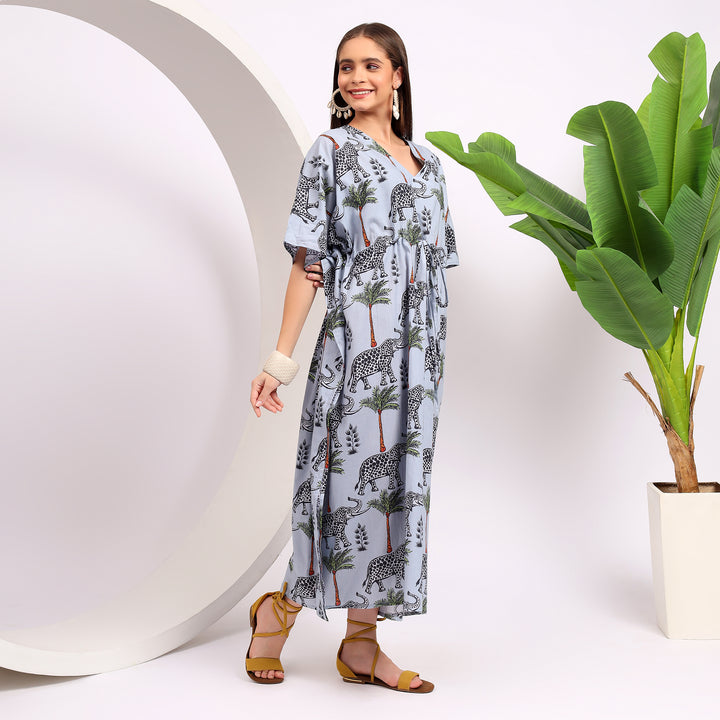 Gray Printed Caftans - Women's Stylish Wear Dresses