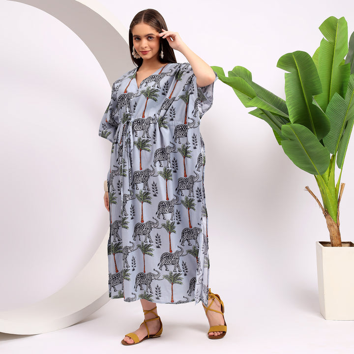 Gray Printed Caftans - Women's Stylish Wear Dresses