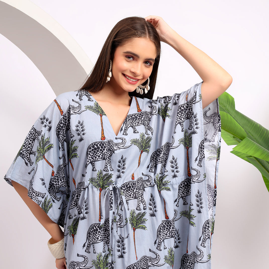 Gray Printed Caftans - Women's Stylish Wear Dresses