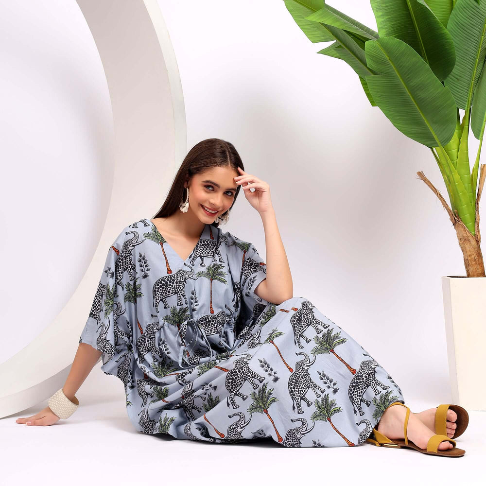 Elephant block print caftan – cotton animal theme