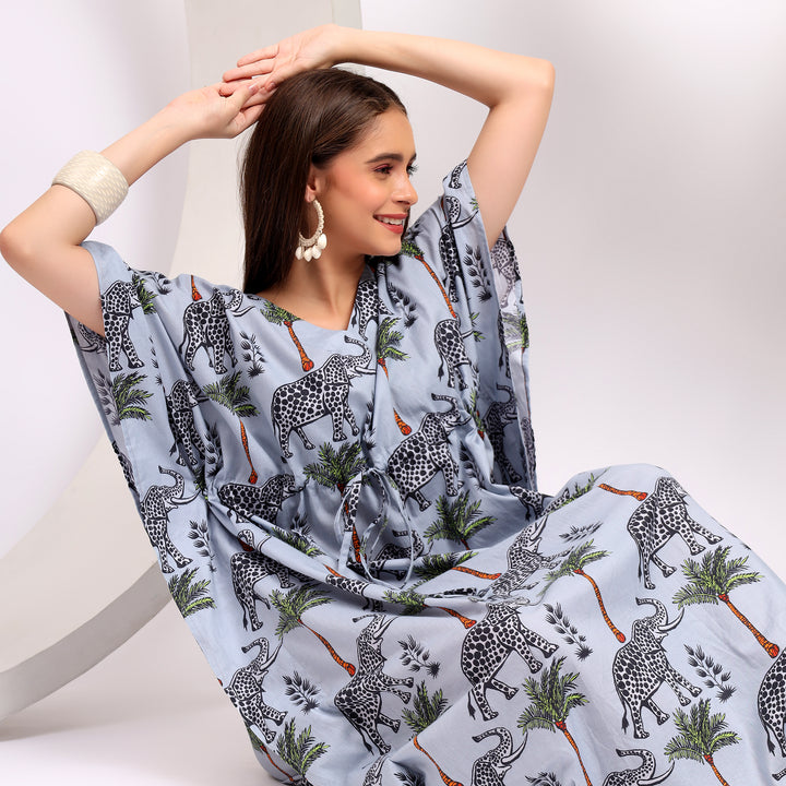 Gray Printed Caftans - Women's Stylish Wear Dresses