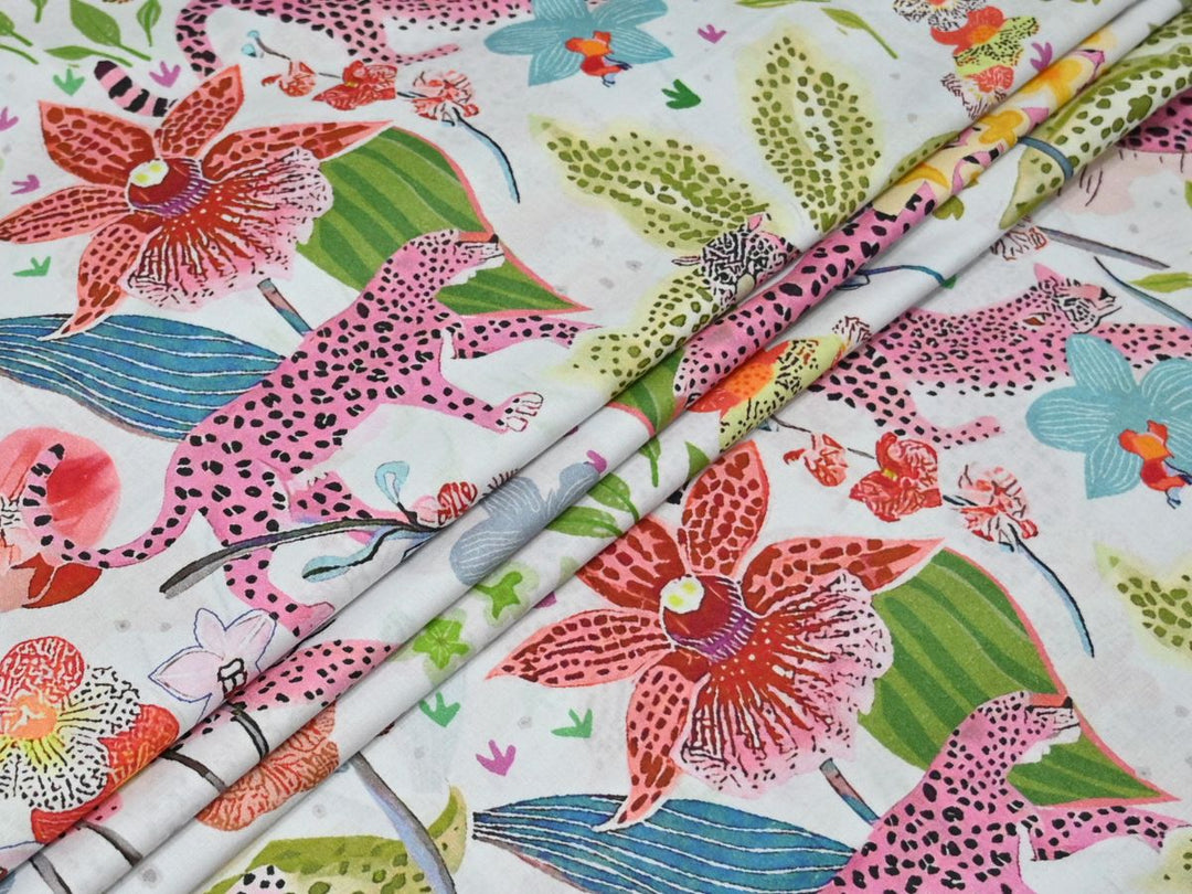 Tiger Print Cotton Fabric by the Yard | Animal Print Textile for Sewing & Decor