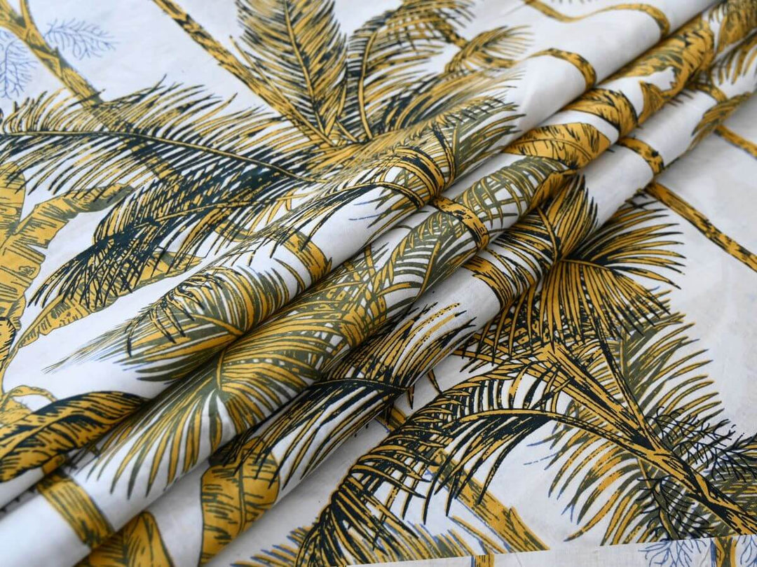 Mustard color Quilting fabric tropical print Indian cotton - Indian printed cotton fabric for quilting projects