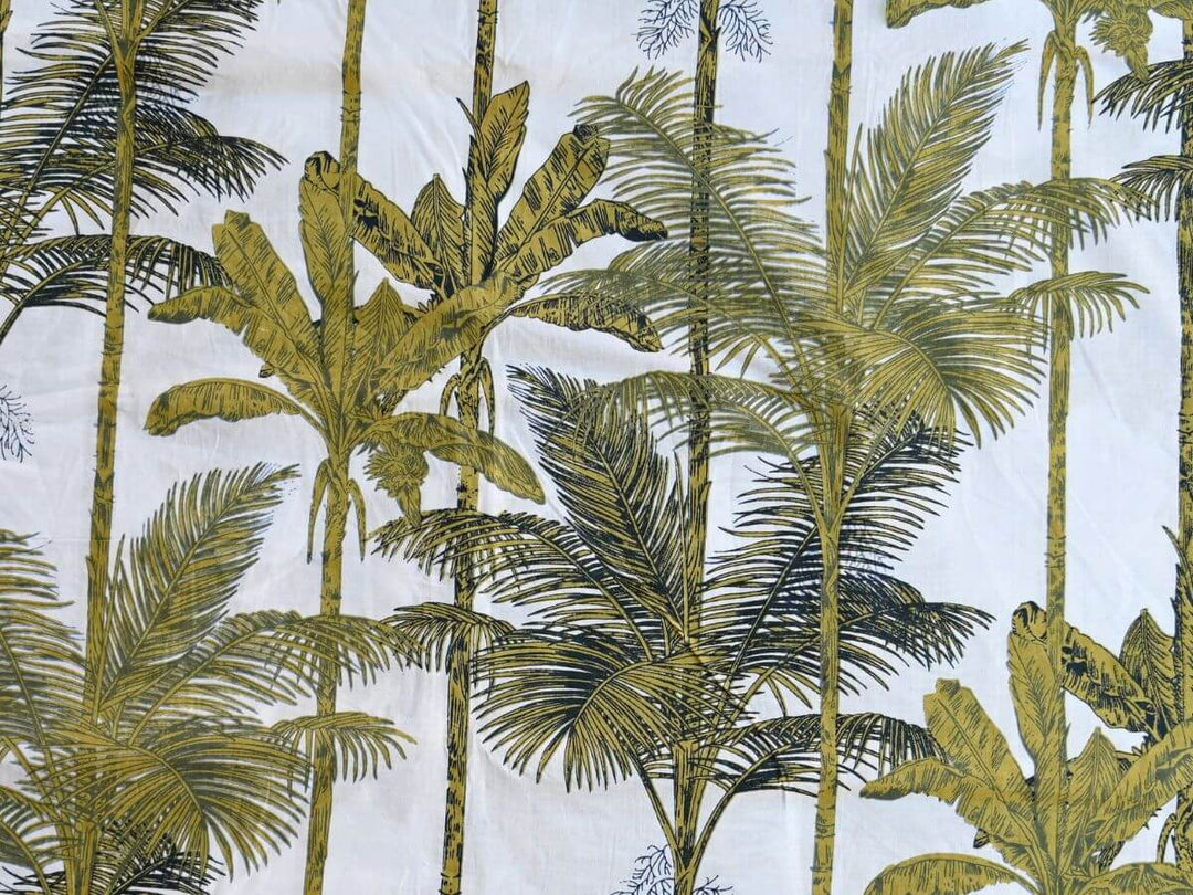 Palm print cloth material online India - Fabrics from India tropical palm print cotton