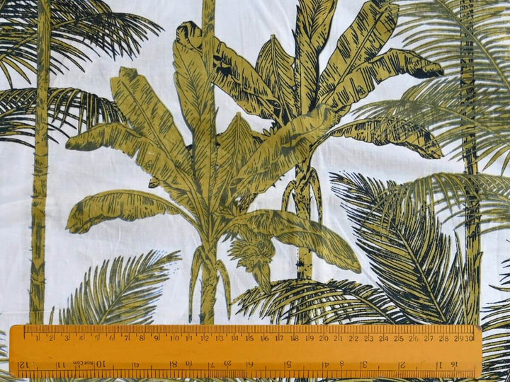 Palm printed cotton fabric for quilting projects - Handmade Indian palm print fabric by the yard